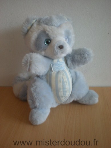 Raton laveur En peluche bleu blanc yeux bleu clair Tartine et chocolat