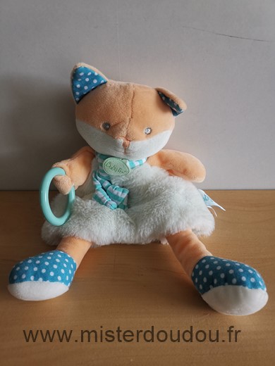Baby nat Renard Orange blanc bleu anneau les poupis - Très bon état