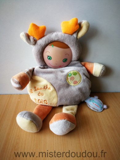 Doudou et compagnie Renne Les bouilles beige jaune orange je touche du bois - Très bon état