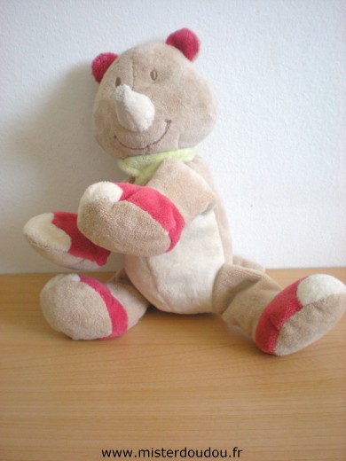 Bengy Rhinocéros Beige blanc rouge foulard vert - Très bon état
