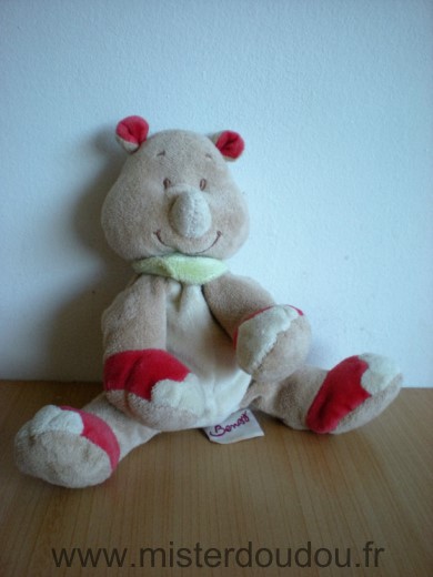 Bengy Rhinocéros Blanc marron rouge foulard vert - Très bon état