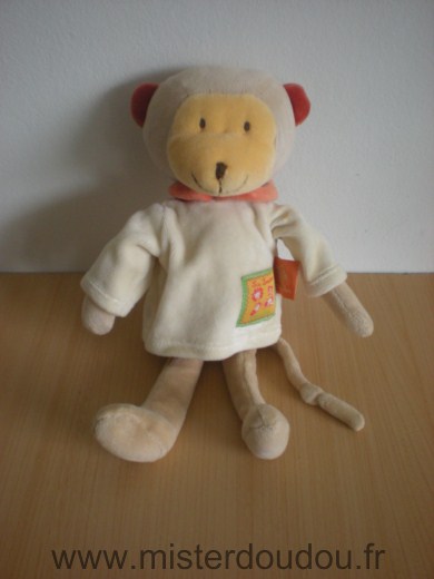 Moulin roty Singe Tshirt ecru orange, les loustics - Très bon état