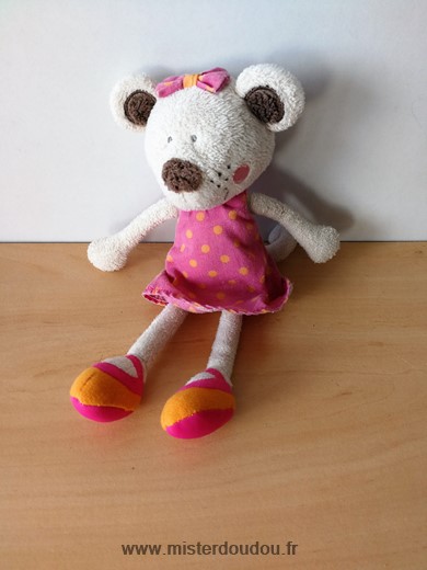 Carré blanc Souris Beige robe rose - Très bon état