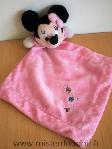 Souris Minnie rose points blanc coccinelle fleur papillon Disney