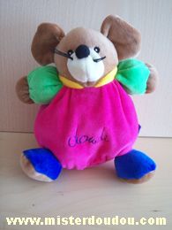 Doudi Souris Rose fushia vert bleu jaune - Très bon état