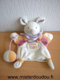 Souris Blanc rose orange mauve avec ballon Doudou et compagnie