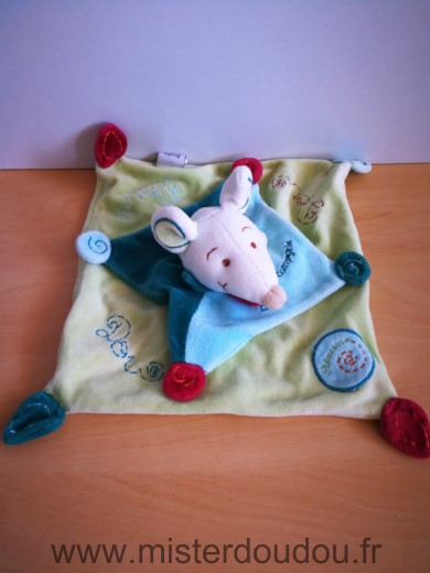 Doudou et compagnie Souris Filousine vert bleu - Très bon état