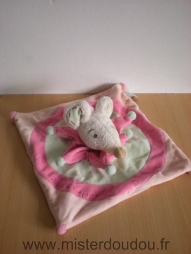 Doudou et compagnie Souris Leonie rose vert blanc - Très bon état