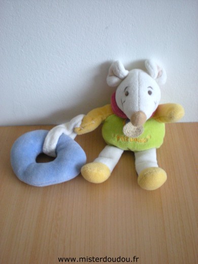 Doudou et compagnie Souris Ptit doux vert jaune blanc avec bouée bleue - Très bon état