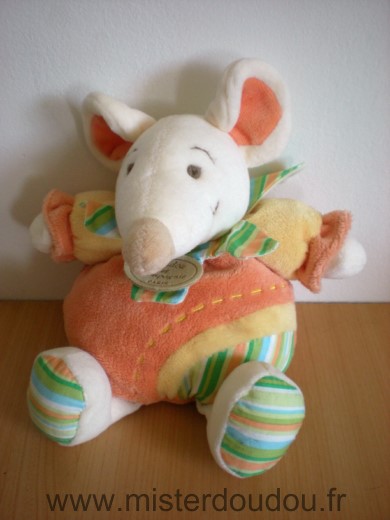 Doudou et compagnie Souris Zazie orange jaune - Très bon état
