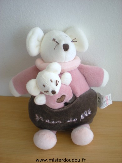 Grain de ble Souris Rose marron avec bébé souris - Très bon état