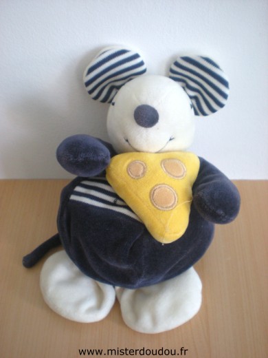 Jollybaby Souris Souris bleu marine blanc avec son fromage jaune - Très bon état