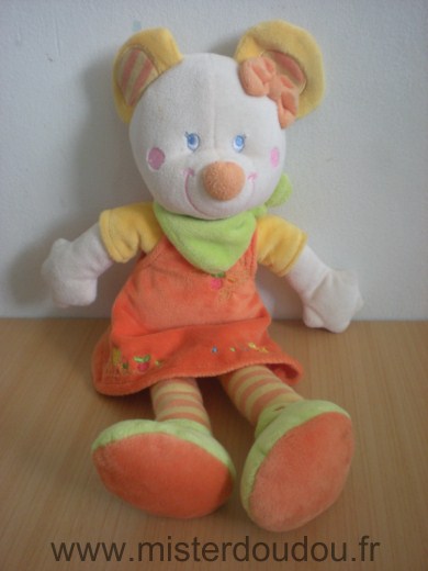 Mots d enfants Souris Robe orange foulard vert - Très bon état