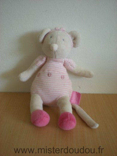 Moulin roty Souris Lila rayé rose blanc - Très bon état