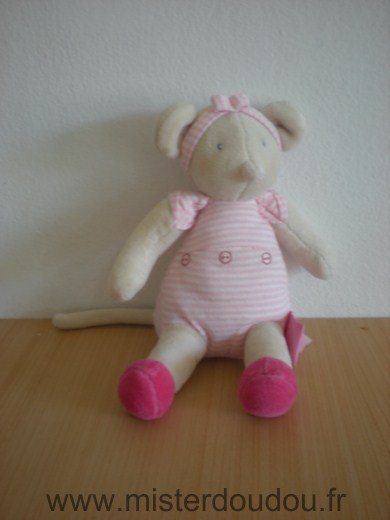 Moulin roty Souris Rose raye blanc lila et patachon - Très bon état