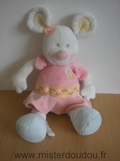 Nattou Souris Blanc robe rose - Très bon état