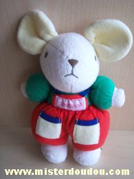 Souris Blanc vert salopette rouge Nounours