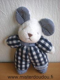 Souris Carreaux bleu et blanc tête mains en tissus éponge blanc Nounours