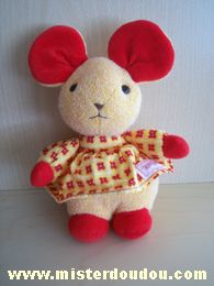 Souris Orange rouge robe fleurs rouges Nounours