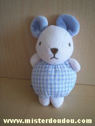 Nounours Souris Vichy bleu blanc - Très bon état