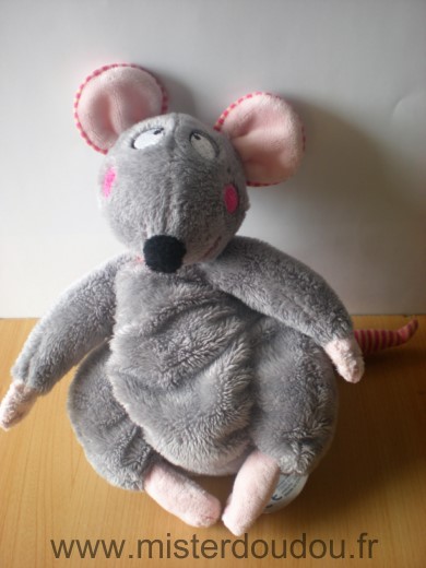Planet pluch Souris Grise nez noir oreilles rose - Très bon état