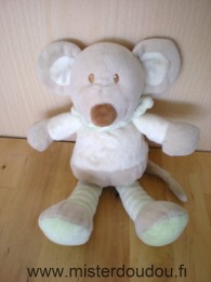Pommette Souris Beige écru jambes rayées vert-blanc - Très bon état