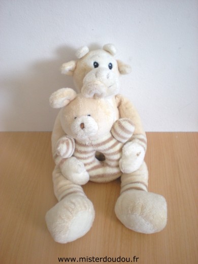 Ajena Vache Beige ecru avec hochet lapin dans les main - Très bon état