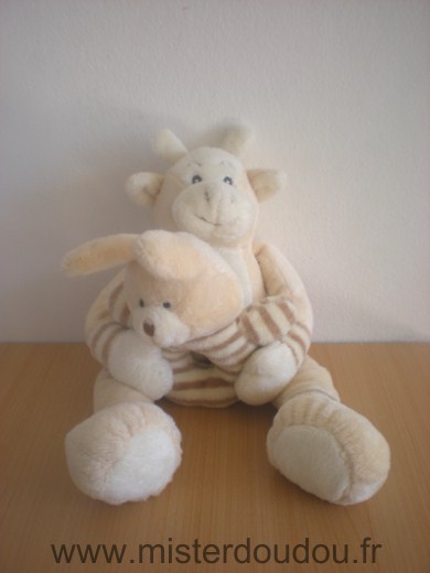 Ajena Vache Ecru avec hochet lapin rayé ecru beige - Très bon état