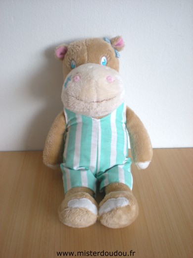 Carré blanc Vache Beige salopette rayée vert blanc - Très bon état