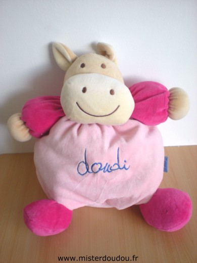Doudi Vache Rose, rose fushia brodé doudi - Très bon état