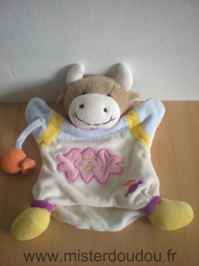 Doudou et compagnie Vache Blanc bleu mauve jaune - Neuf