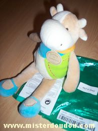 Vache Blanc bleu vert beige Doudou et compagnie