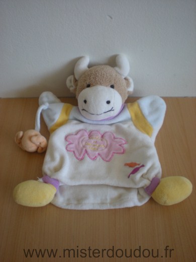 Doudou et compagnie Vache Blanc rose bonbon - Très bon état