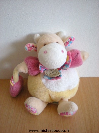 Doudou et compagnie Vache Jaune blanc rose - Très bon état