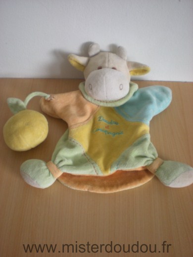 Doudou et compagnie Vache Jaune orange bleu vert - Très bon état