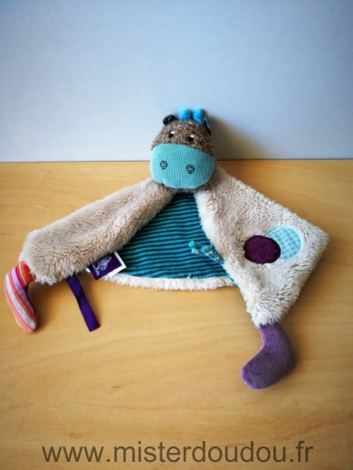 Moulin roty Vache Beige raye vert ronds rose mauves - Très bon état