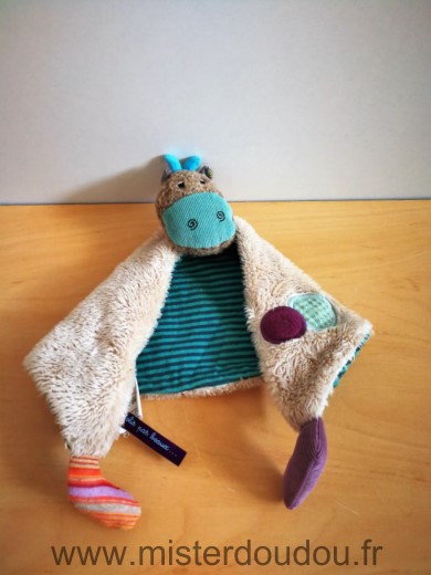 Moulin roty Vache Beige vert rayures jolis pas beau - Très bon état