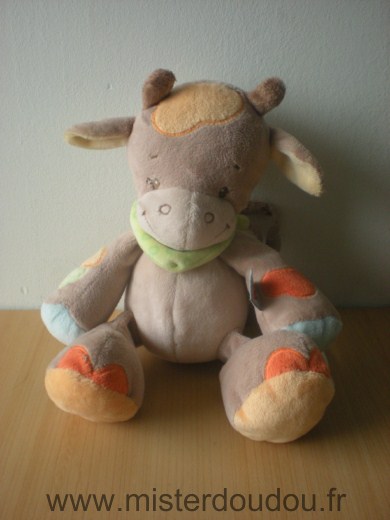 Nattou Vache Beige taches orange vert foulard vert - Très bon état