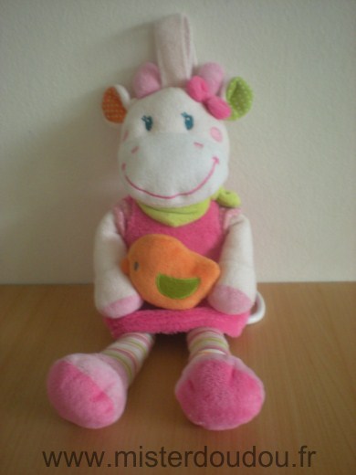 Nicotoy Vache Rose oiseau orange - Très bon état