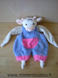 Nounours Vache Blanc salopette mauve rose - Très bon état
