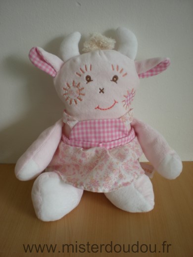 Takinou Vache Rose tablier rose fleurs - Bon état