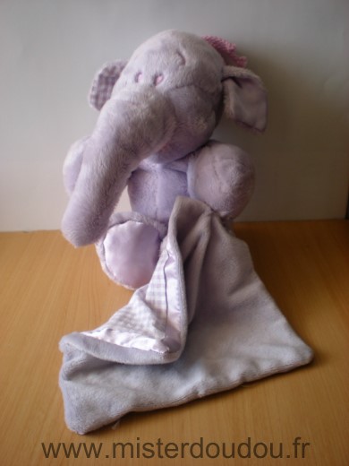 Doudou Eléphant Disney Efelan lumpy mauve mouchoir vichy satin mauve 