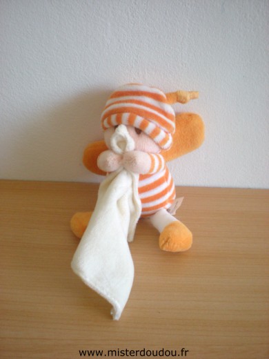 Doudou Abeille 0 Rayé orange blanc avec mouchoir blanc Mini doudou