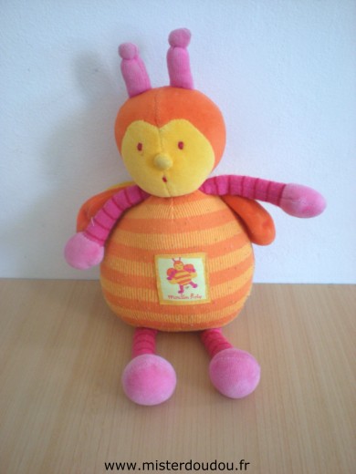 Doudou Abeille Moulin roty Jaune orange rose Quelques bouloches