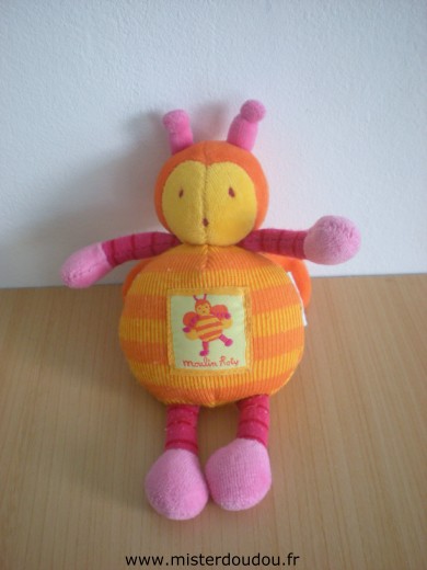 Doudou Abeille Moulin roty Orange jaune rose 