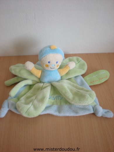 Doudou Bonhomme Baby nat Katherine roumanoff dim dam doum , doum vert bleu 