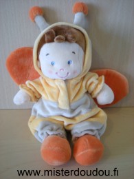 Doudou Bonhomme Kiabi baby Jaune orange beige Bonhomme papillon