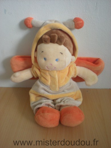 Doudou Bonhomme Nicotoy Bonhomme déguisé en abeille jaune orange beige 