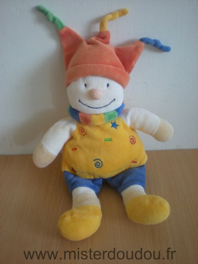 Doudou Lutin Nicotoy Jaune bleu bonnet orange 