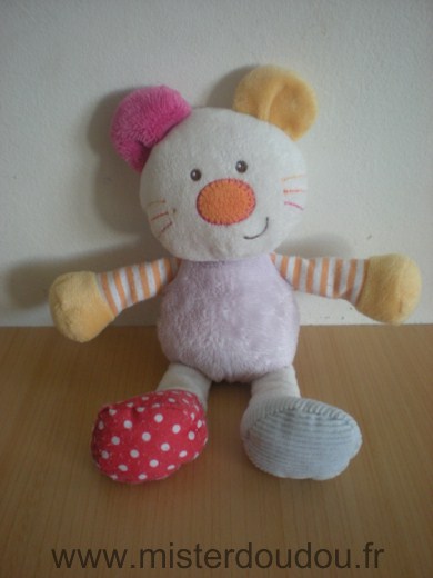 Doudou Chat Baby sun Mauve blanc rose jaune rouge 